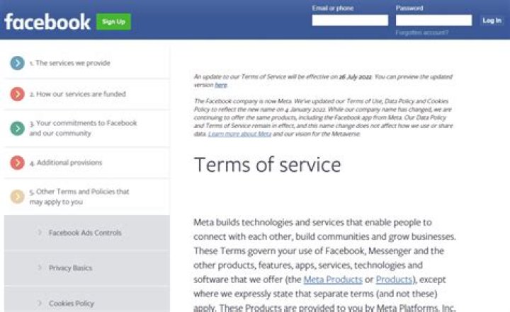 Facebook Terms of Service Update 3.2 (September/October 2020)